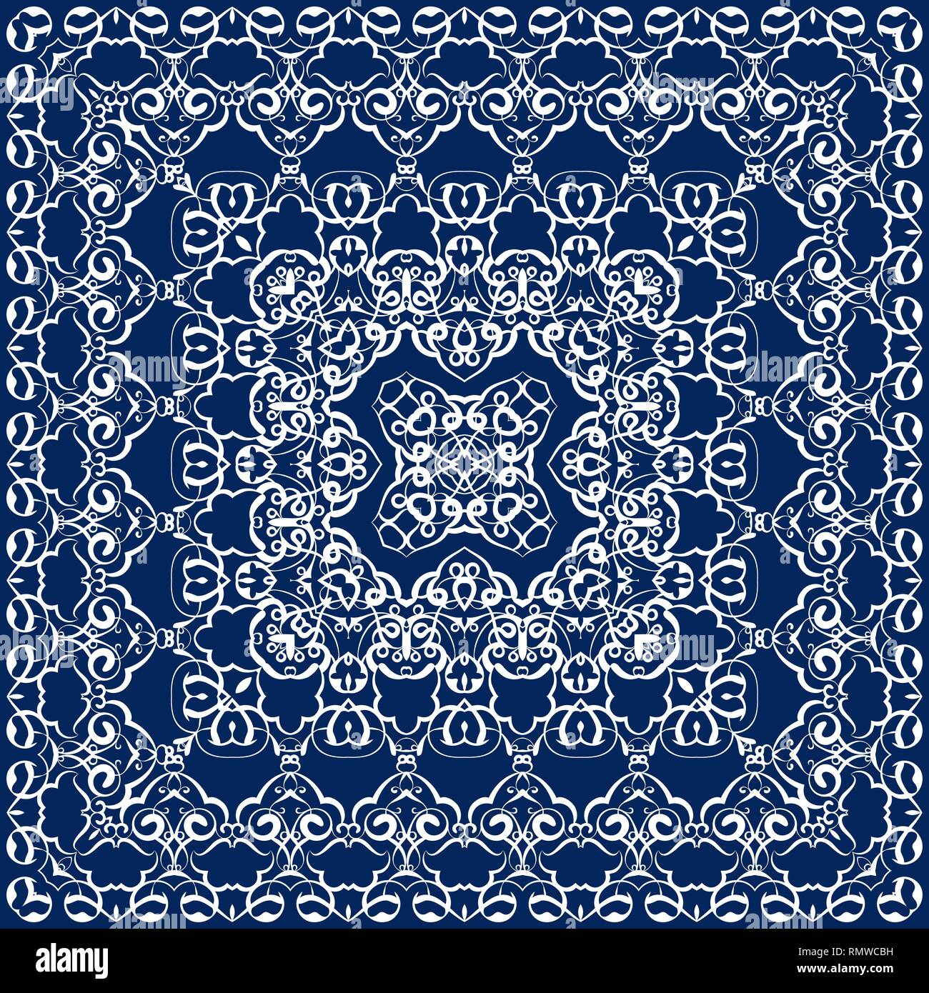 Square white pattern on a blue background. Decorative ornament to the ...