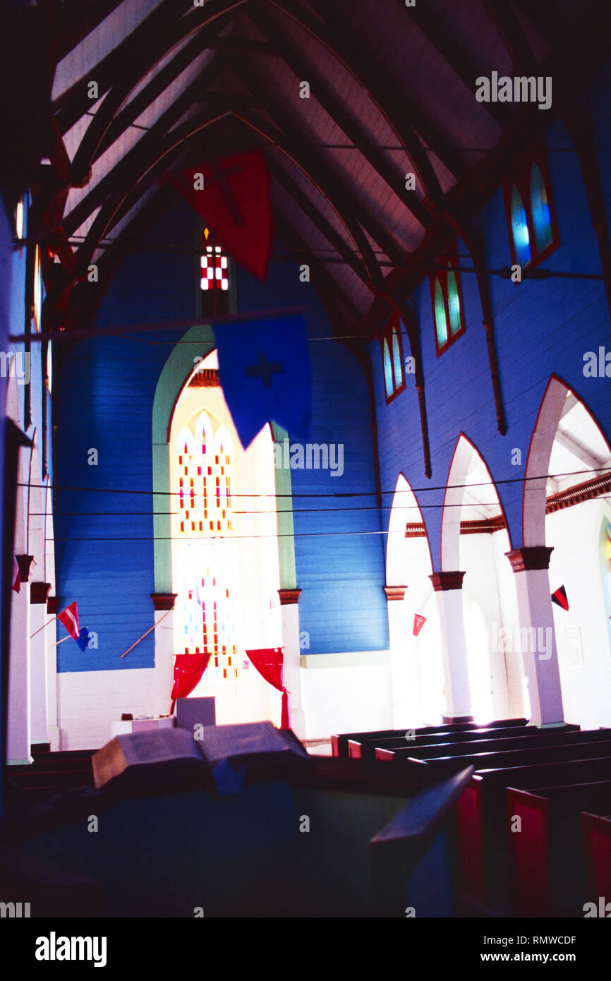 Interior of Holy Trinity Anglican Church,Stanley Mission,Saskatchewan Stock Photo
