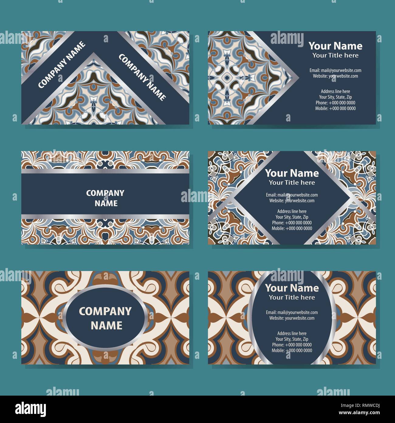 Set of business cards with ethnic ornament. Stock Vector