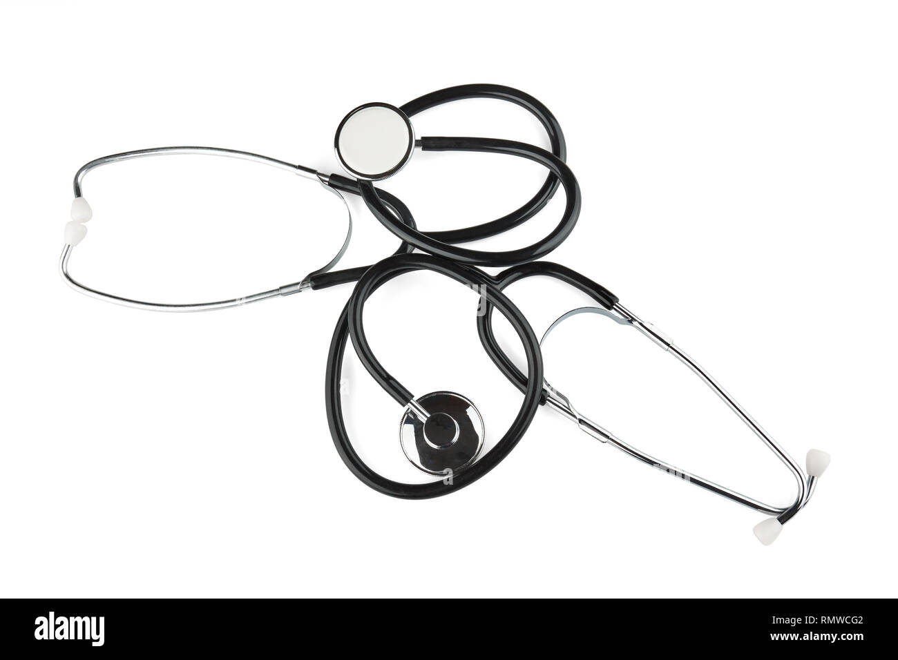Close up photo of two stethoscopes. Isolated on white background Stock ...