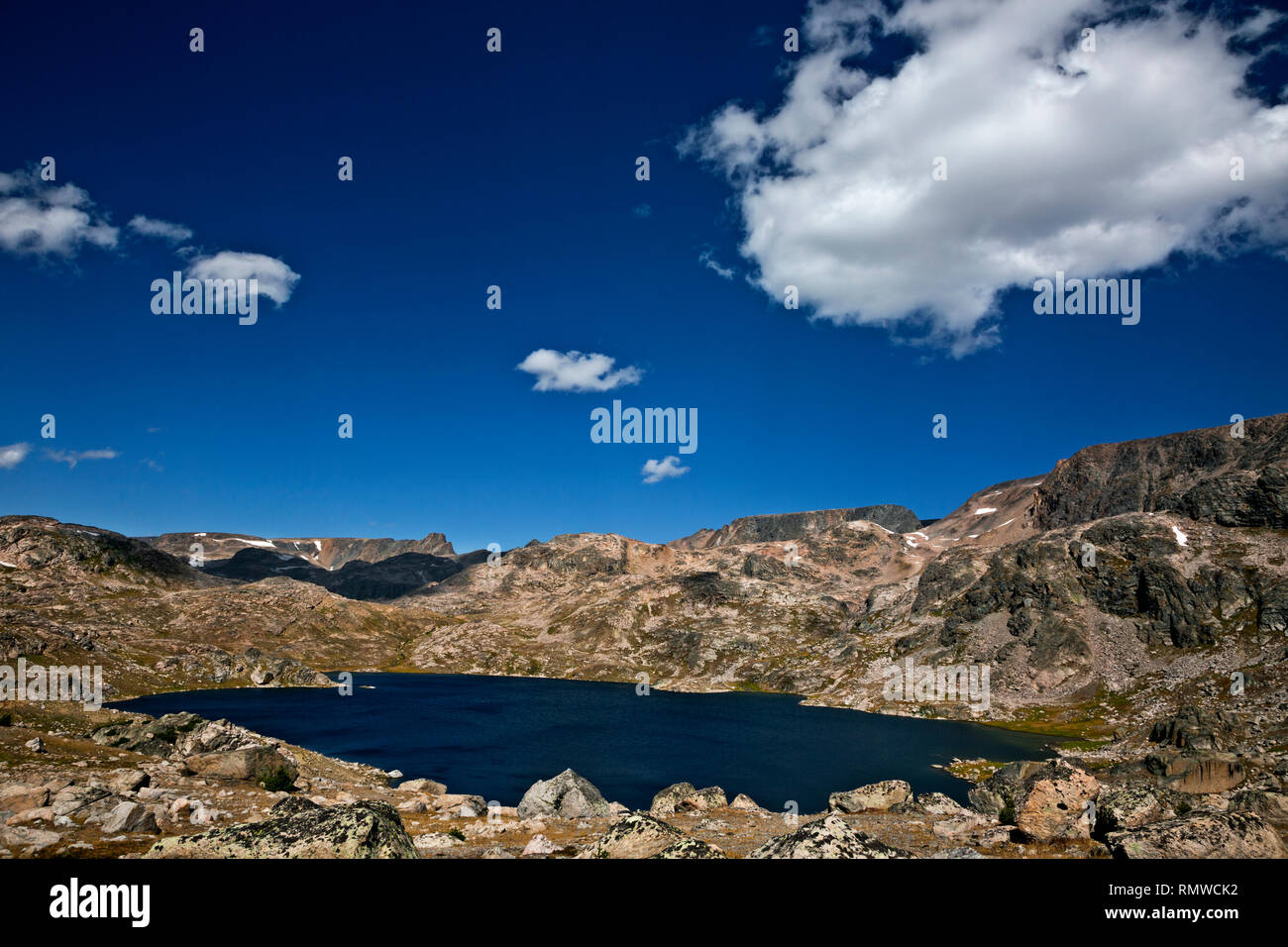WYOMING - Large, unnamed lake located along the Beartooth Highlakes Trail in the Beartooth Mountains area of the Shoshone National Forest. Stock Photo