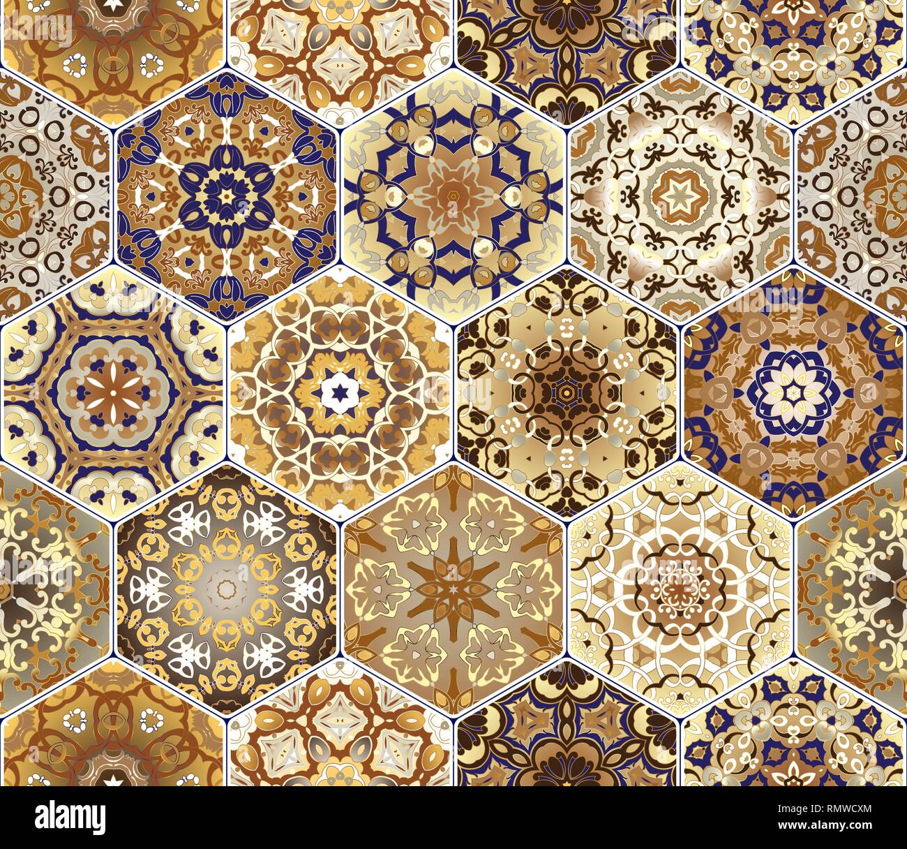 Bright seamless pattern tiles. Colorful vector set of hexagonal ...