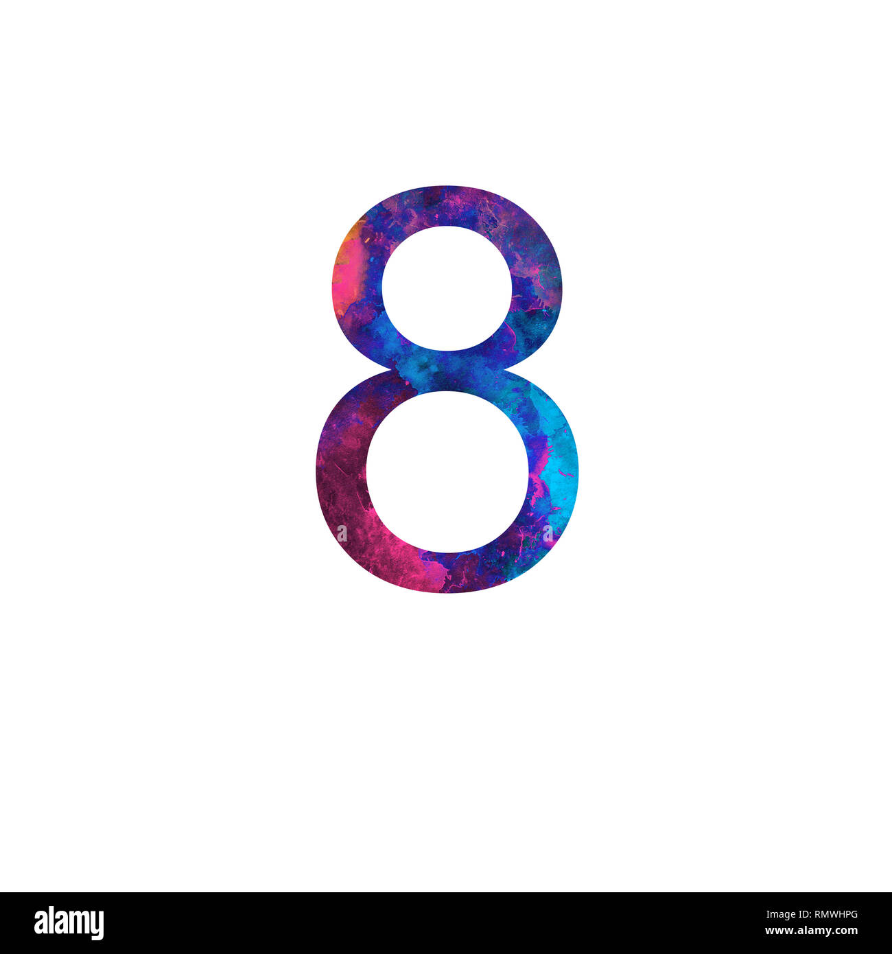 Number 8 illustration on isolated white background. Watercolor alphabet ...