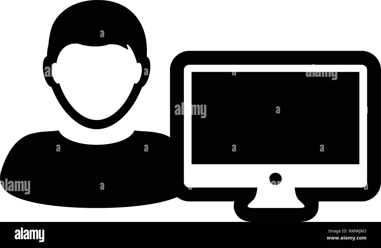User icon vector male person with computer monitor screen avatar in ...