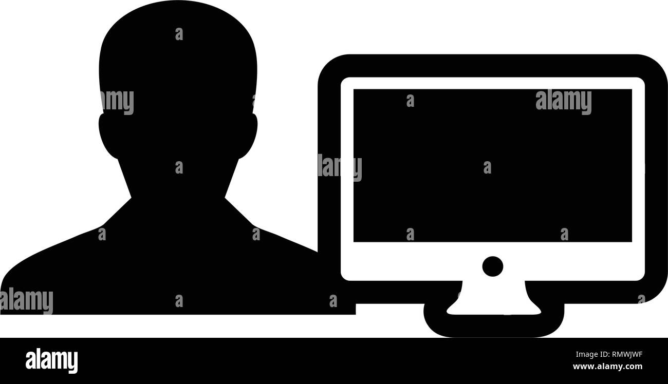 User icon vector male person with computer monitor screen avatar in ...