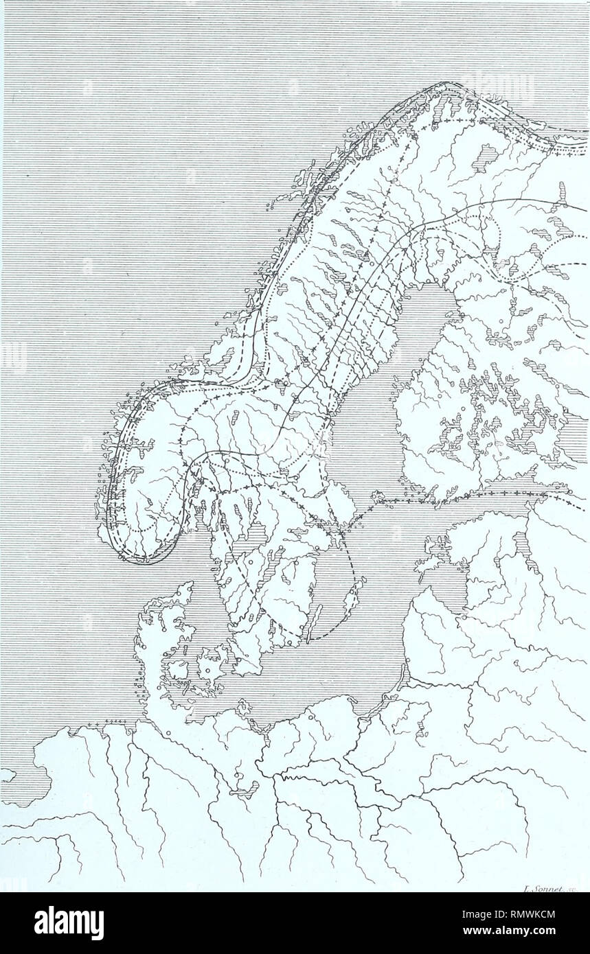 Annales des Sciences Naturelles Botaniques. .'Jnn.de,! Sacnc. rhai, 61  &lt;Série-. Bot. Tomed. PI.8.. Limites méridionales des plantes en  Scandinavie. fiartsiLi alpitui J. Mulqrdm/n cdpiivum L. iïïziusurra. rdptna  J. ï'/iiil;ct.rurrL alptmun- L. +. + ...