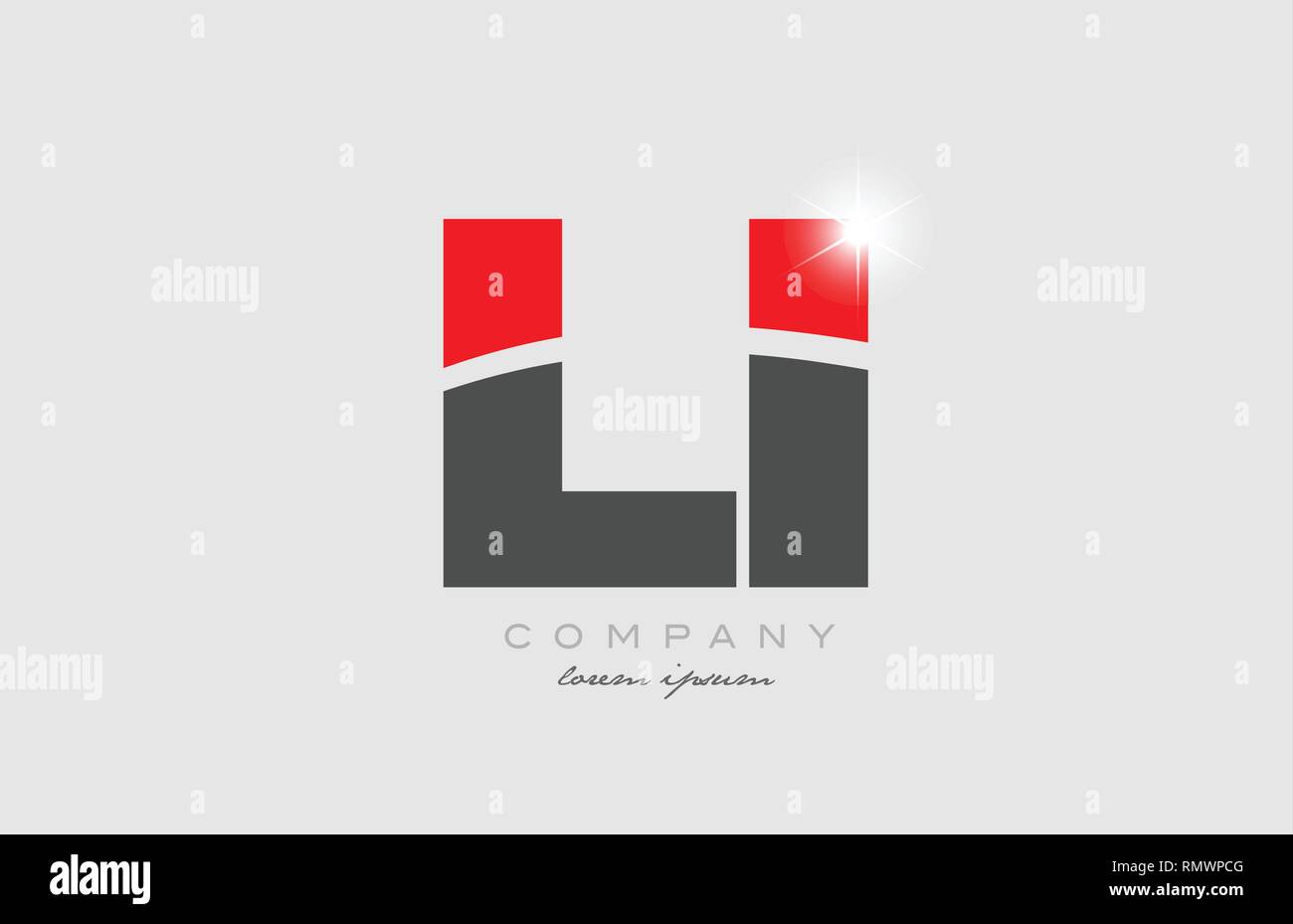 combination letter li l i in grey red color alphabet logo icon design ...