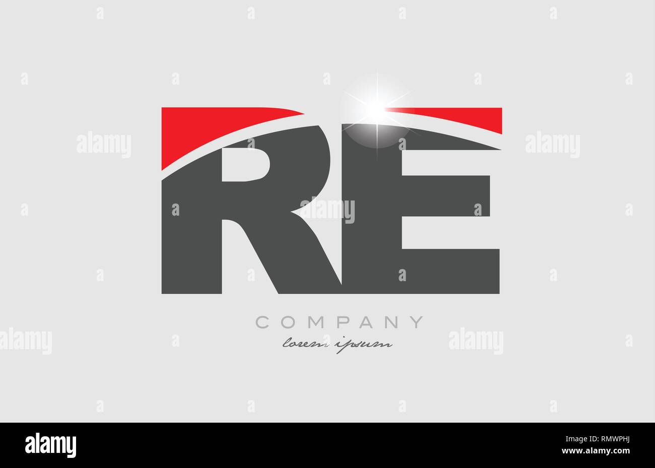 combination letter re r e in grey red color alphabet logo icon design ...