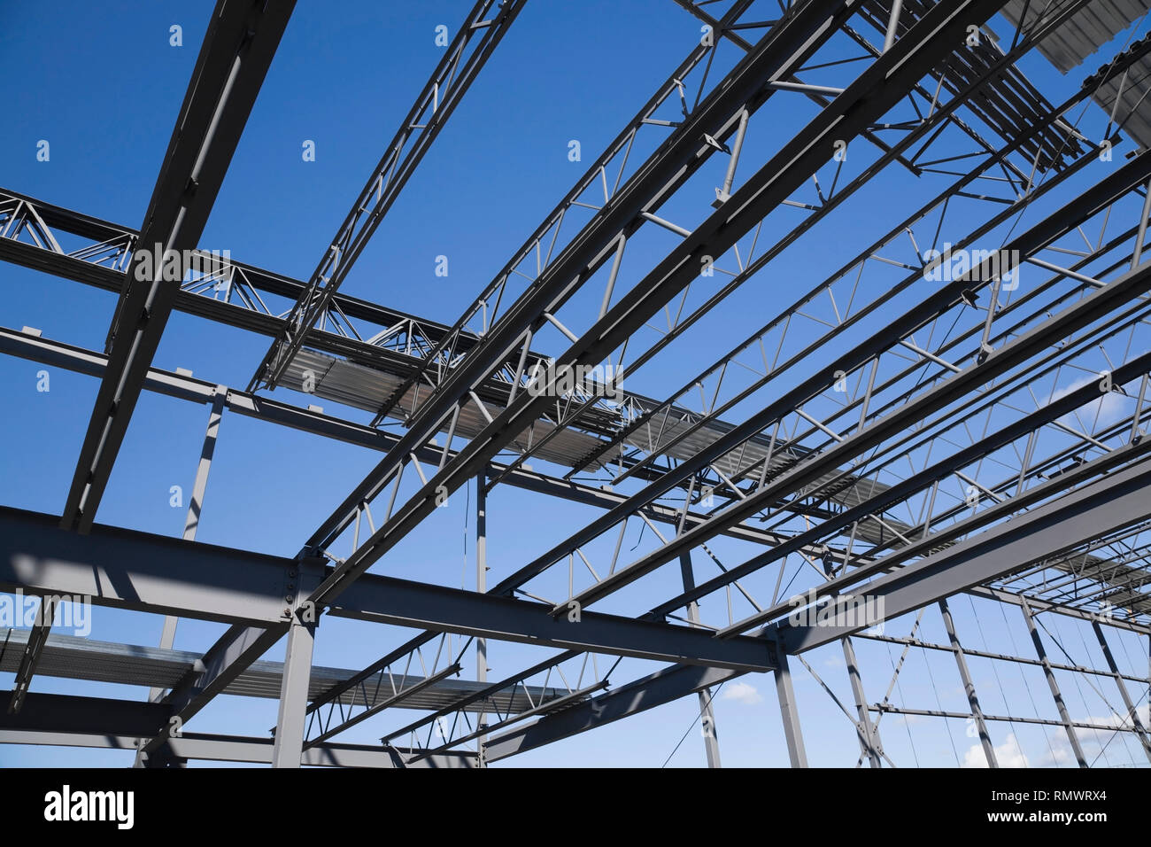 Steel Beams and Girders used for framing an Industrial building Stock Photo
