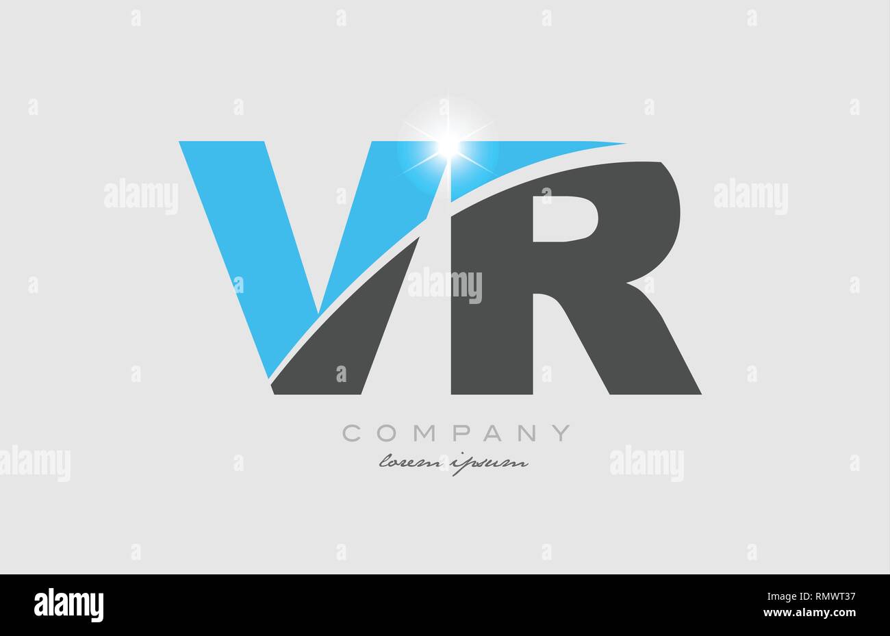 combination letter vr v r in grey blue color alphabet logo icon design
