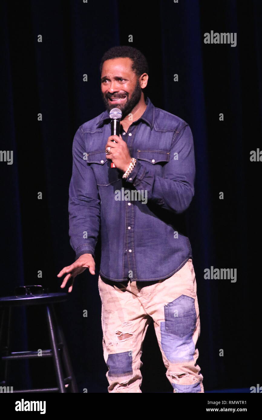 Stand up comedian, actor, film producer, writer and rapper Mike Epps is shown performing on stage during a 'live' concert appearance. Stock Photo