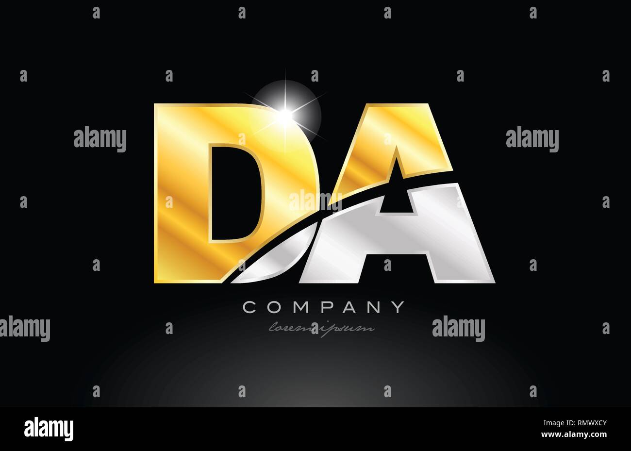 combination letter DA D A alphabet logo icon design with gold silver ...