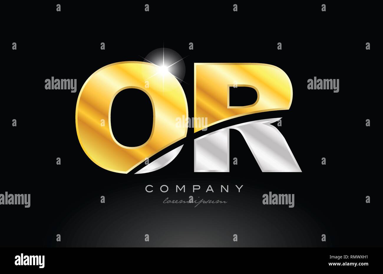 combination letter OR O R alphabet logo icon design with gold silver ...