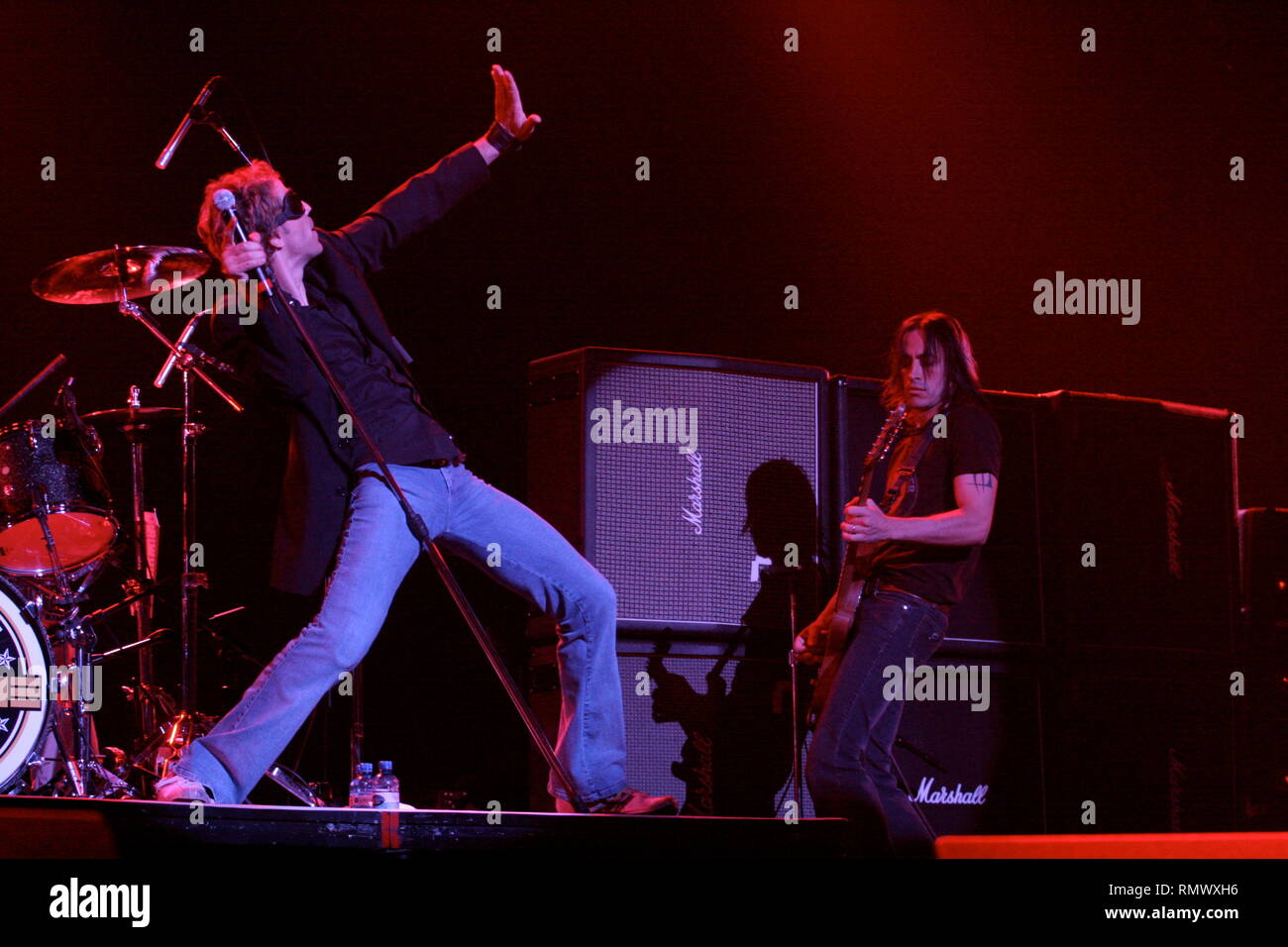 Extreme vocalist Gary Cherone is shown on stage during a 'live' concert performance. Stock Photo