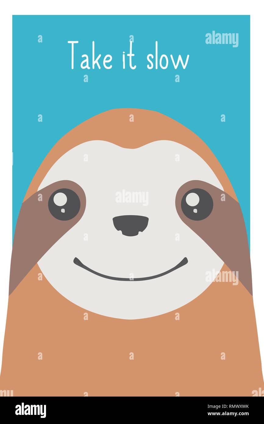 Portrait of happy sloth face on teal background graphic vector illustration for children Stock Vector