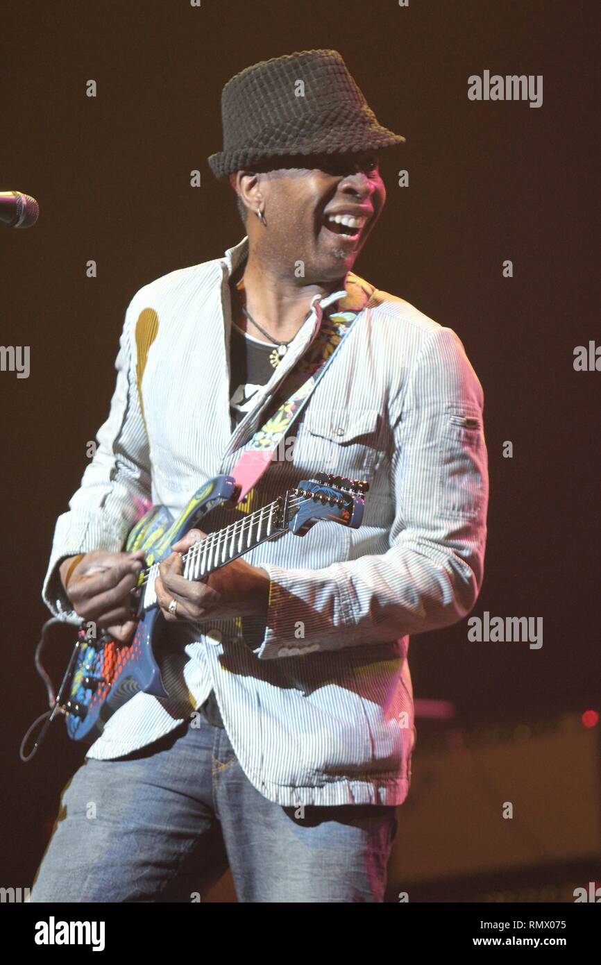 Guitarist Vernon Reid of Living Colour is shown performing on stage during the Jimmy Hendrix Experience 2010 tribute concert. Stock Photo
