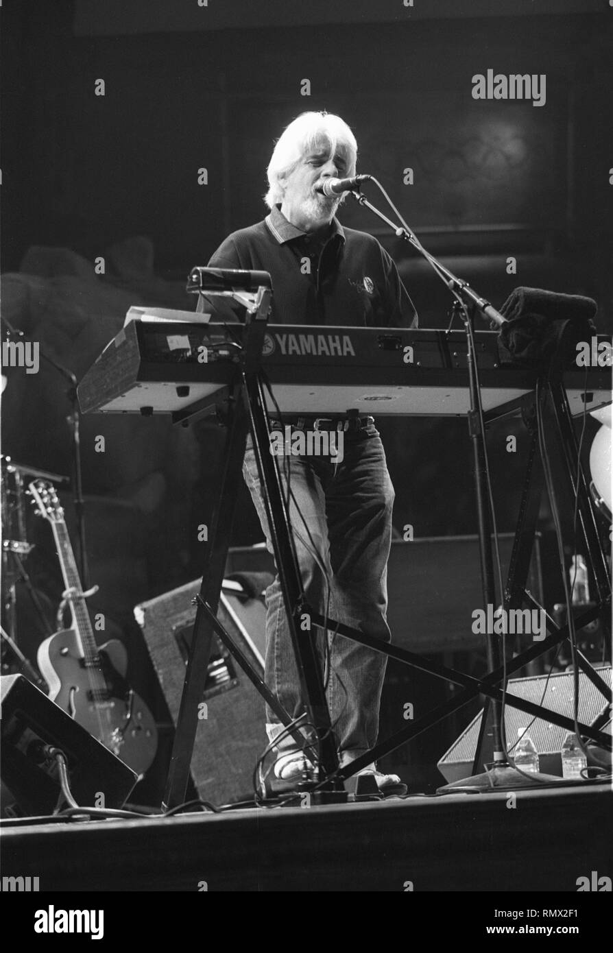 R&B, soul singer and songwriter Michael McDonald is shown performing on stage during a 'live' concert appearance. Stock Photo