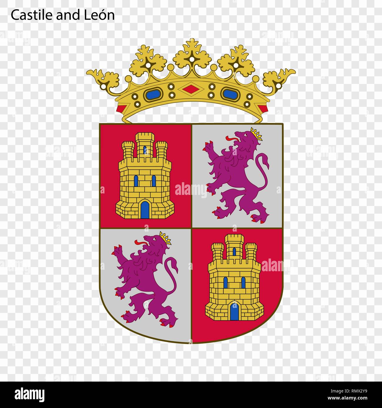 Emblem of Castile and Leon, province of Spain. Vector illustration Stock Vector