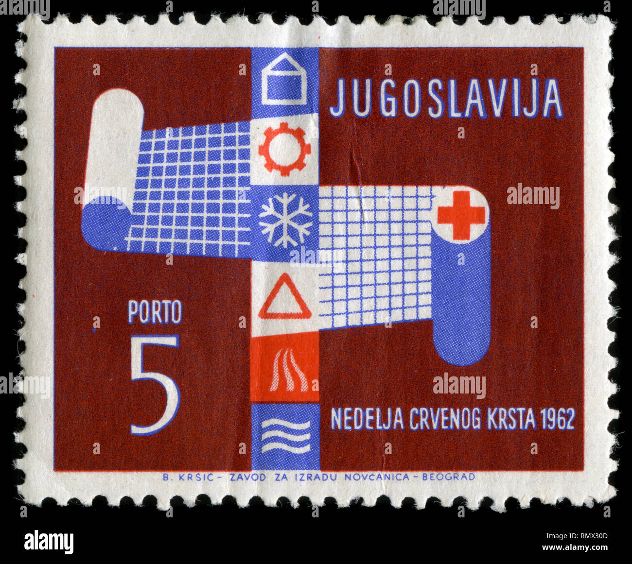 Postage stamp from the former state of Yugoslavia in the Red Cross series issued in 1962 Stock Photo