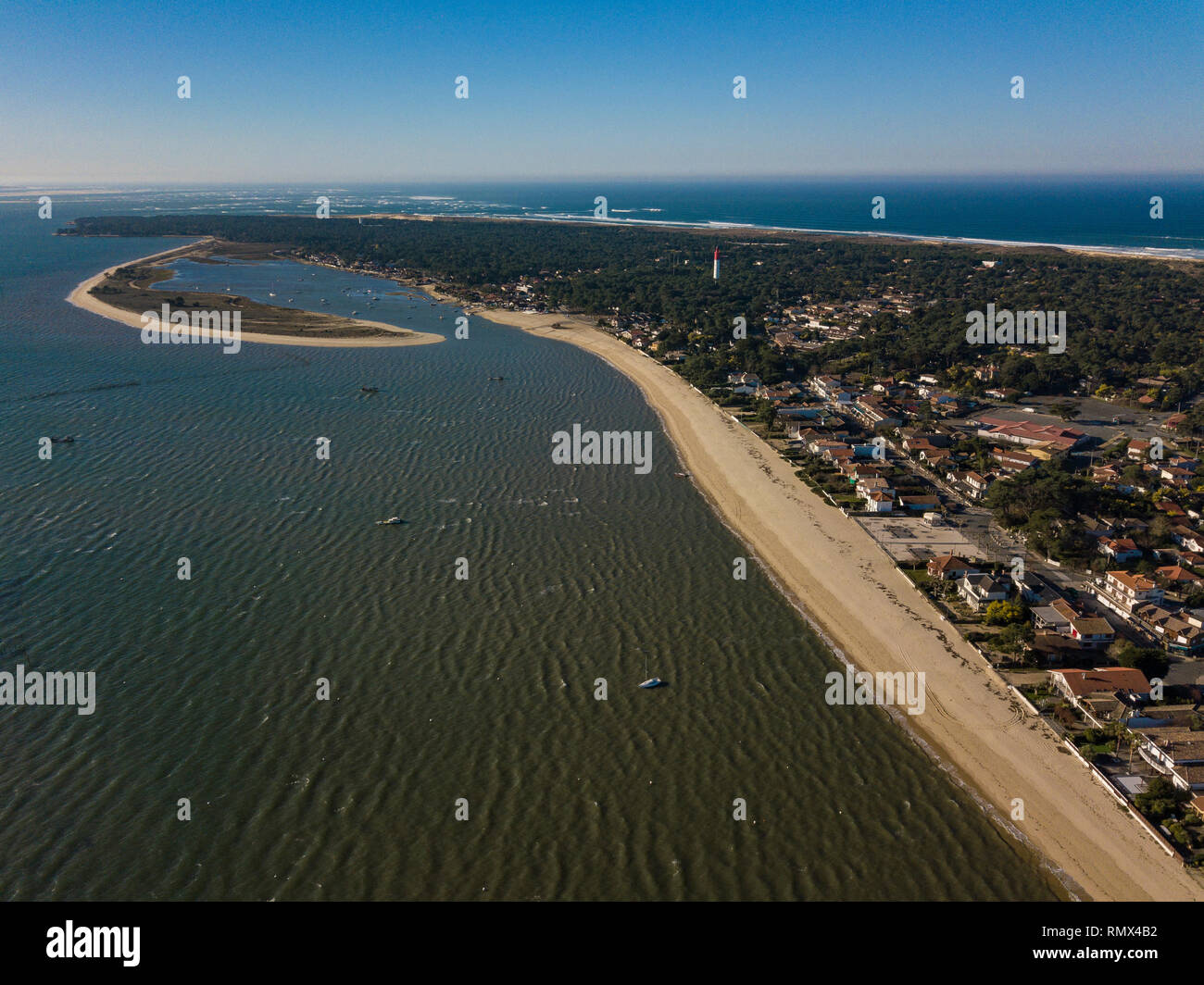 Aerial View Fishing Village And Mimbeau Beach Cap Ferret Arcachon Basin Lege Cap Feret Gironde Stock Photo Alamy