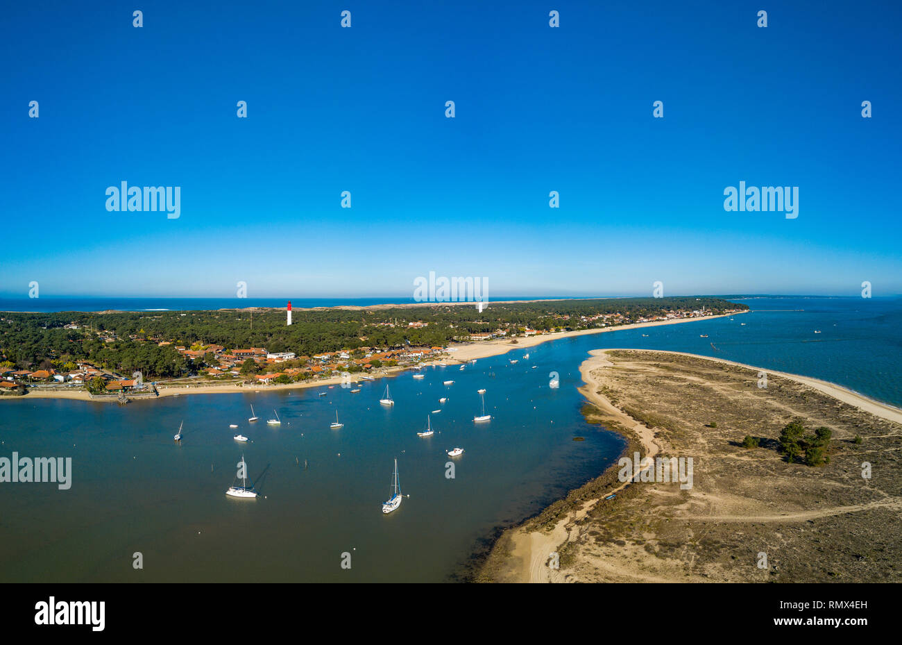 Aerial view, Fishing Village and Mimbeau Beach, Cap Ferret, Arcachon