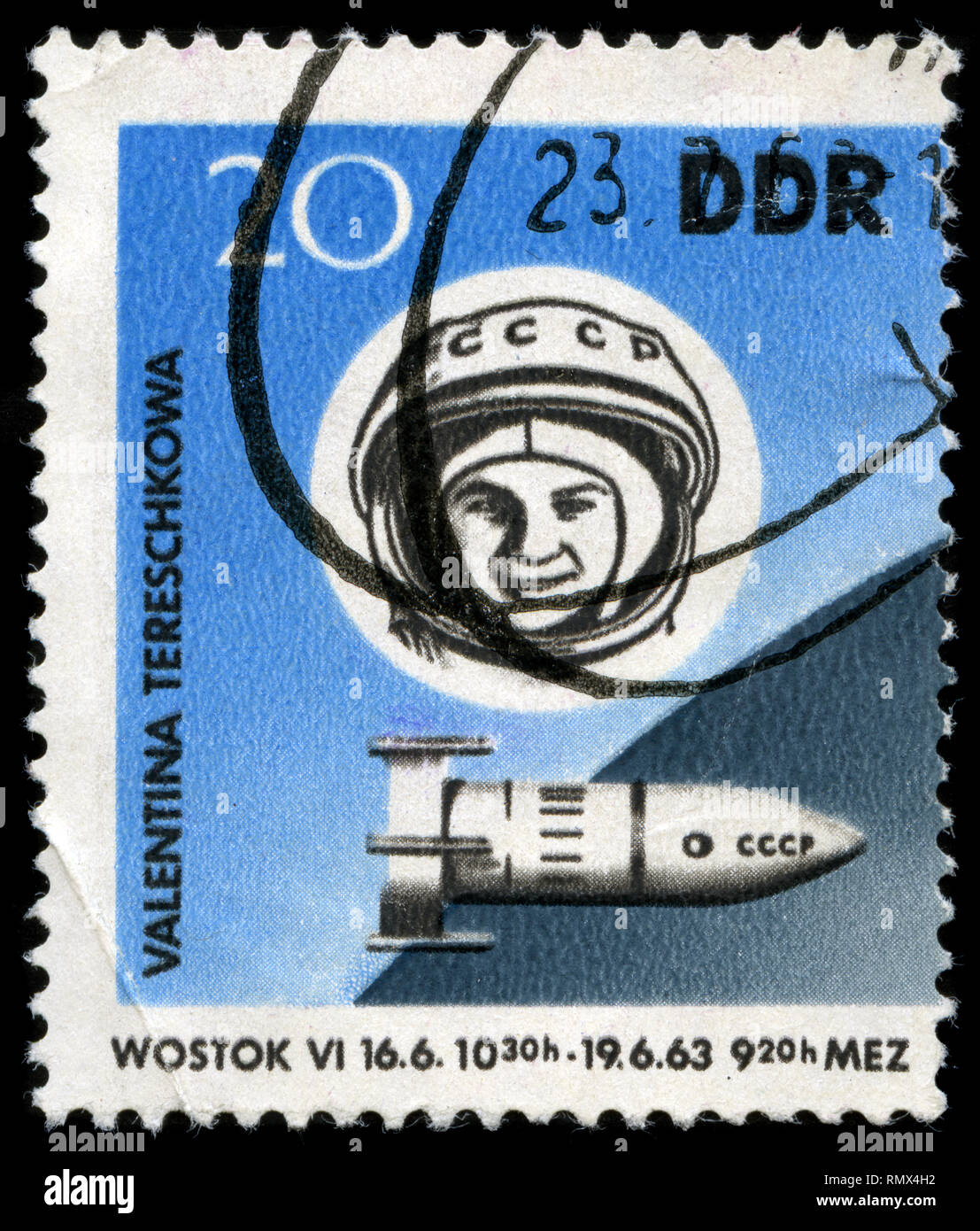 Postmarked stamp from the East Germany (DDR) in the Space Flights series issued in 1963 Stock Photo