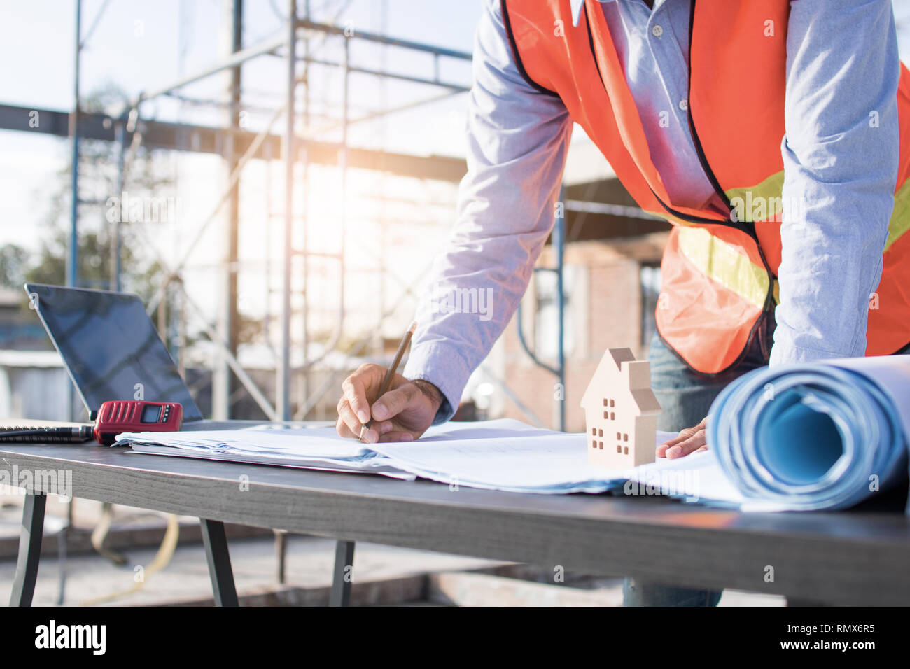engineer planing and working on table in construction working site