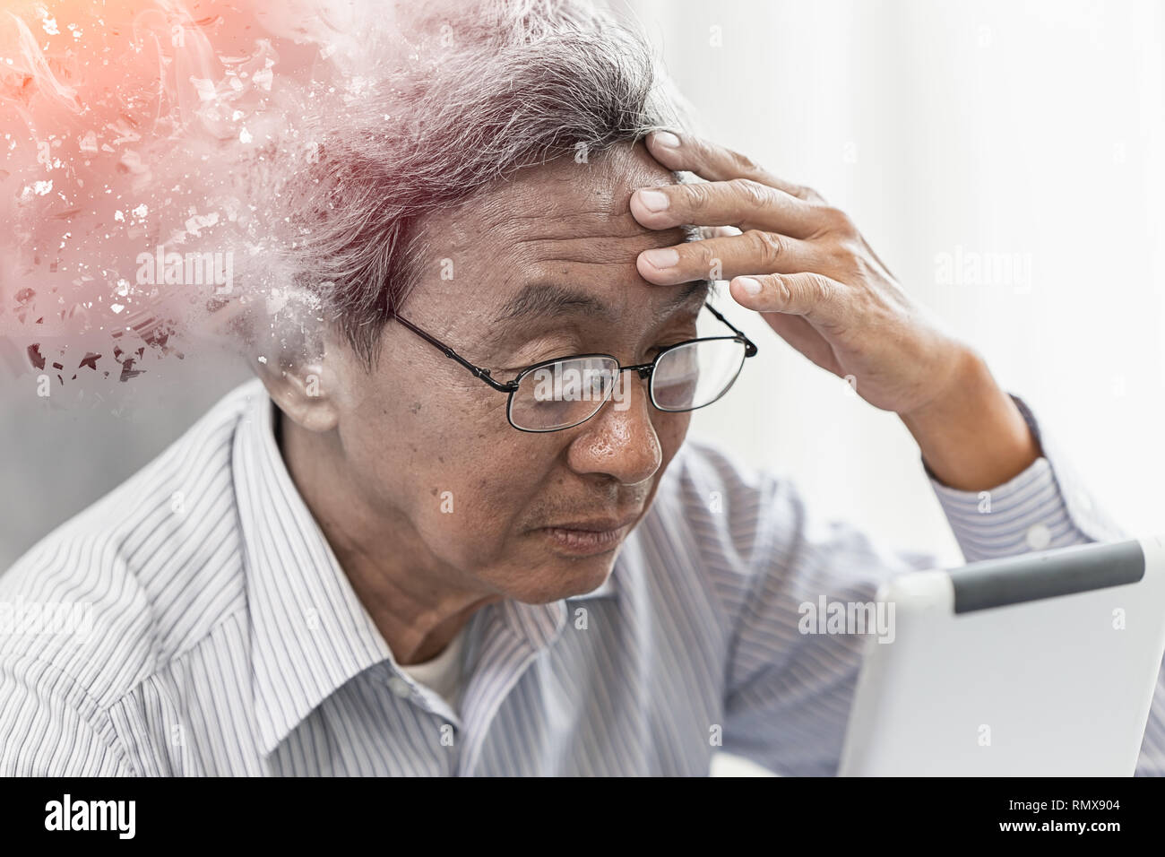 Asian elder lost memory from dementia or alzheimer disease concept Stock Photo