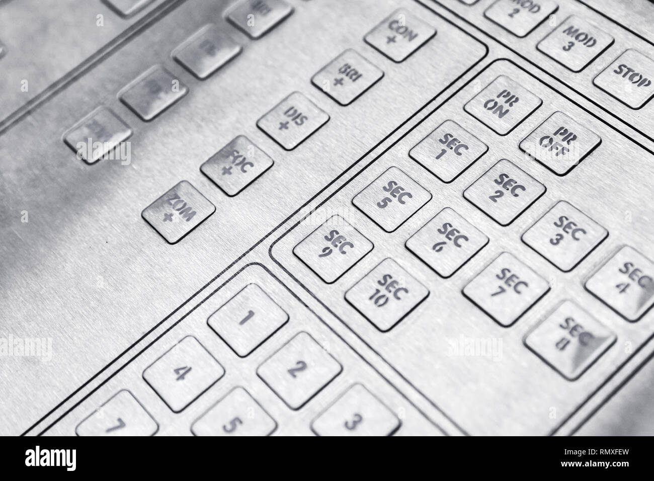 Industrial keyboard made of steel. Close up photo, with selective focus Stock Photo