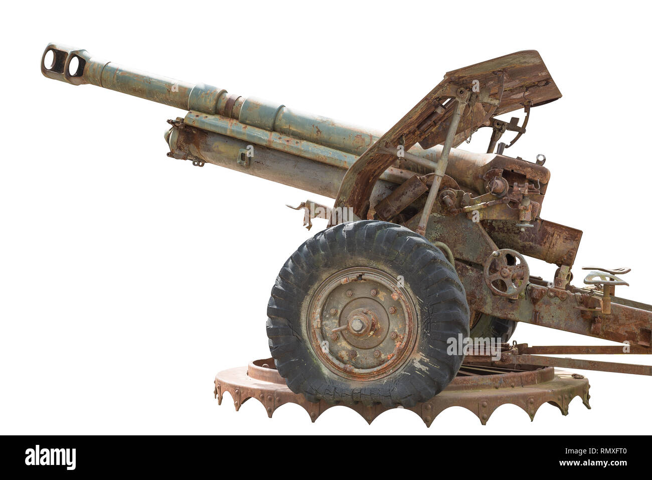 Old howitzer isolated on white background Stock Photo