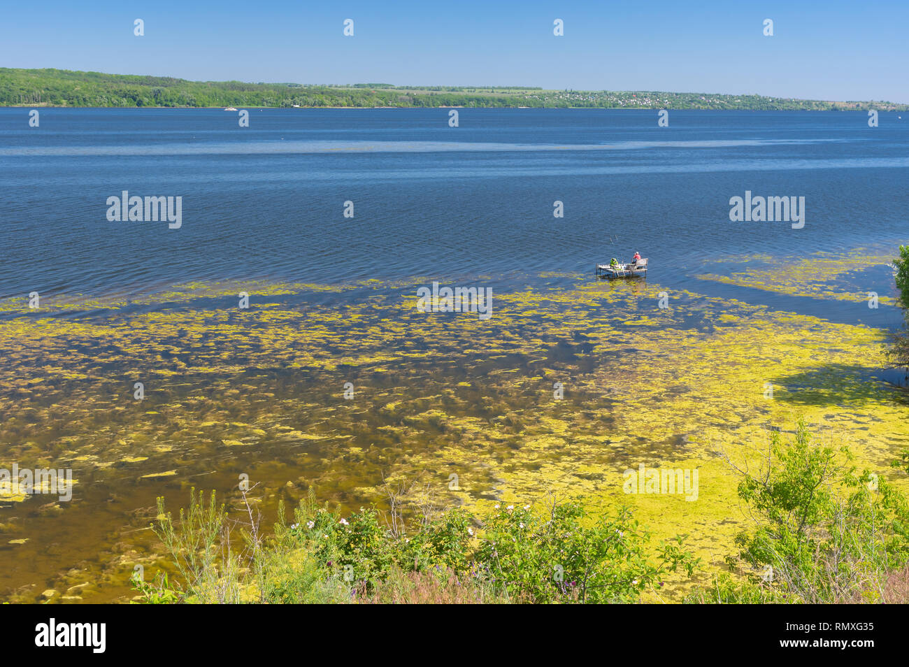 Tranquil summer landscape with Dnipro river in central Ukraine Stock Photo