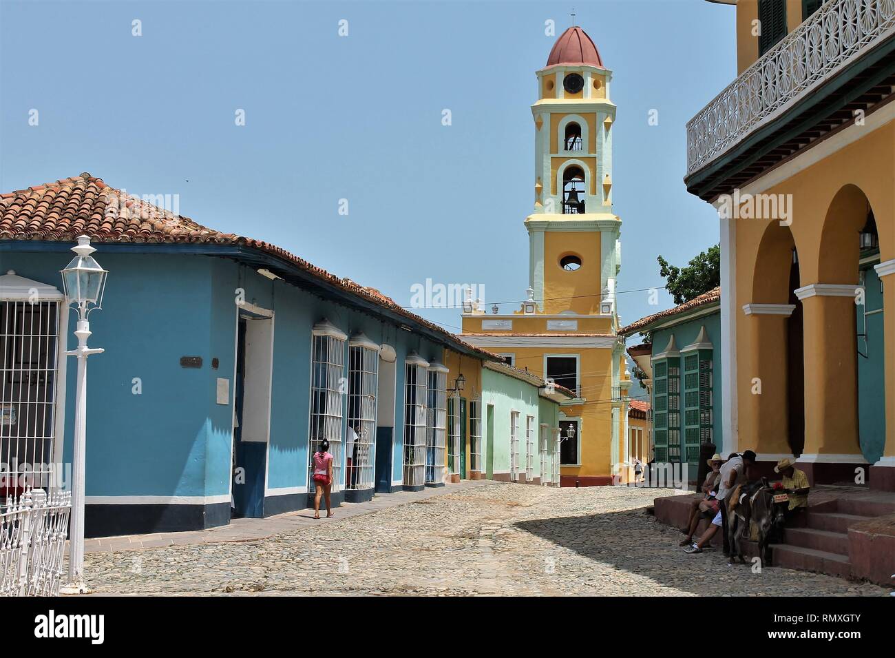 A colorful street with colonial houses, Trinidad, Cuba Stock Photo