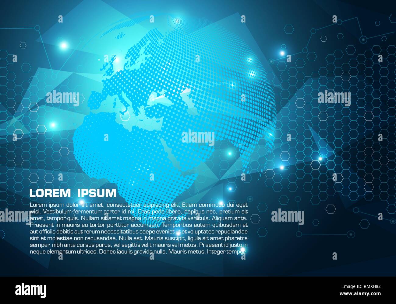 Vector abstract colorful background with dotted world globe in blue ...