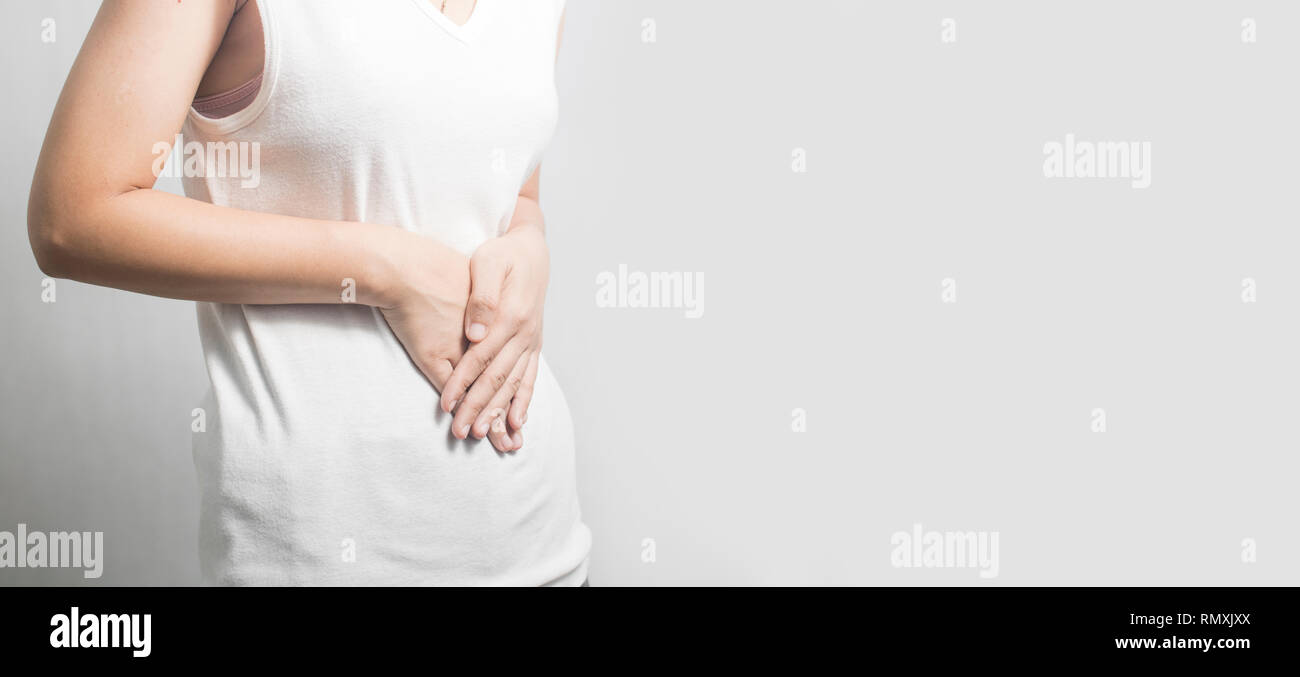 Period cramps, woman have stomach ache and pain Stock Photo Alamy