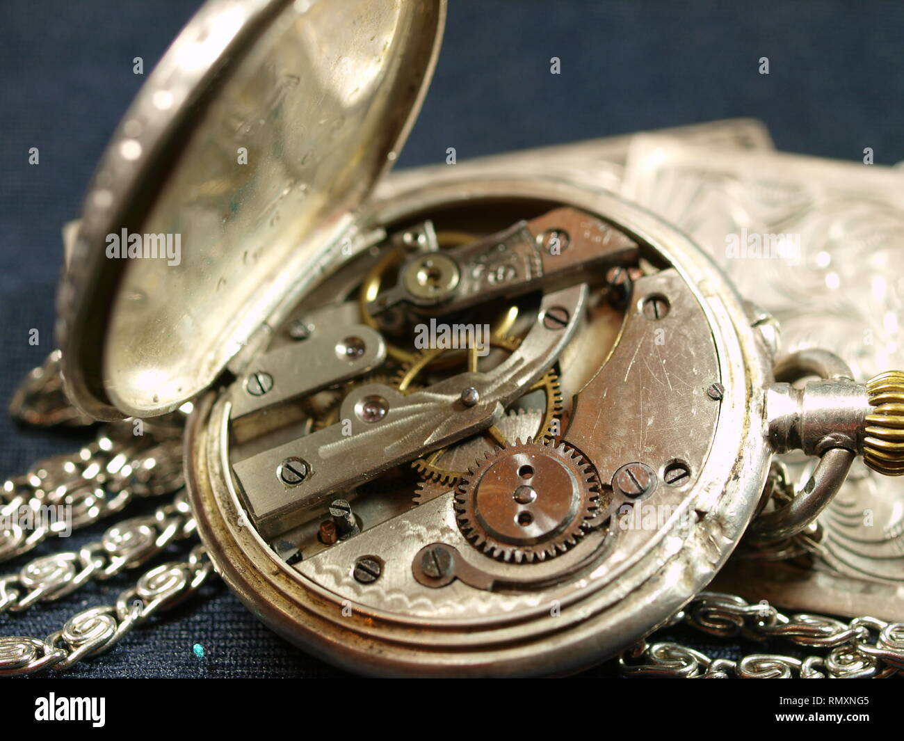 Clockwork of antique ladies silver pocket watch Stock Photo Alamy