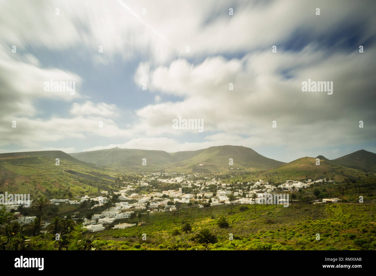 View of Haria, the valley of the thousand palm trees in Lanzarote, Canary Islands Stock Photo