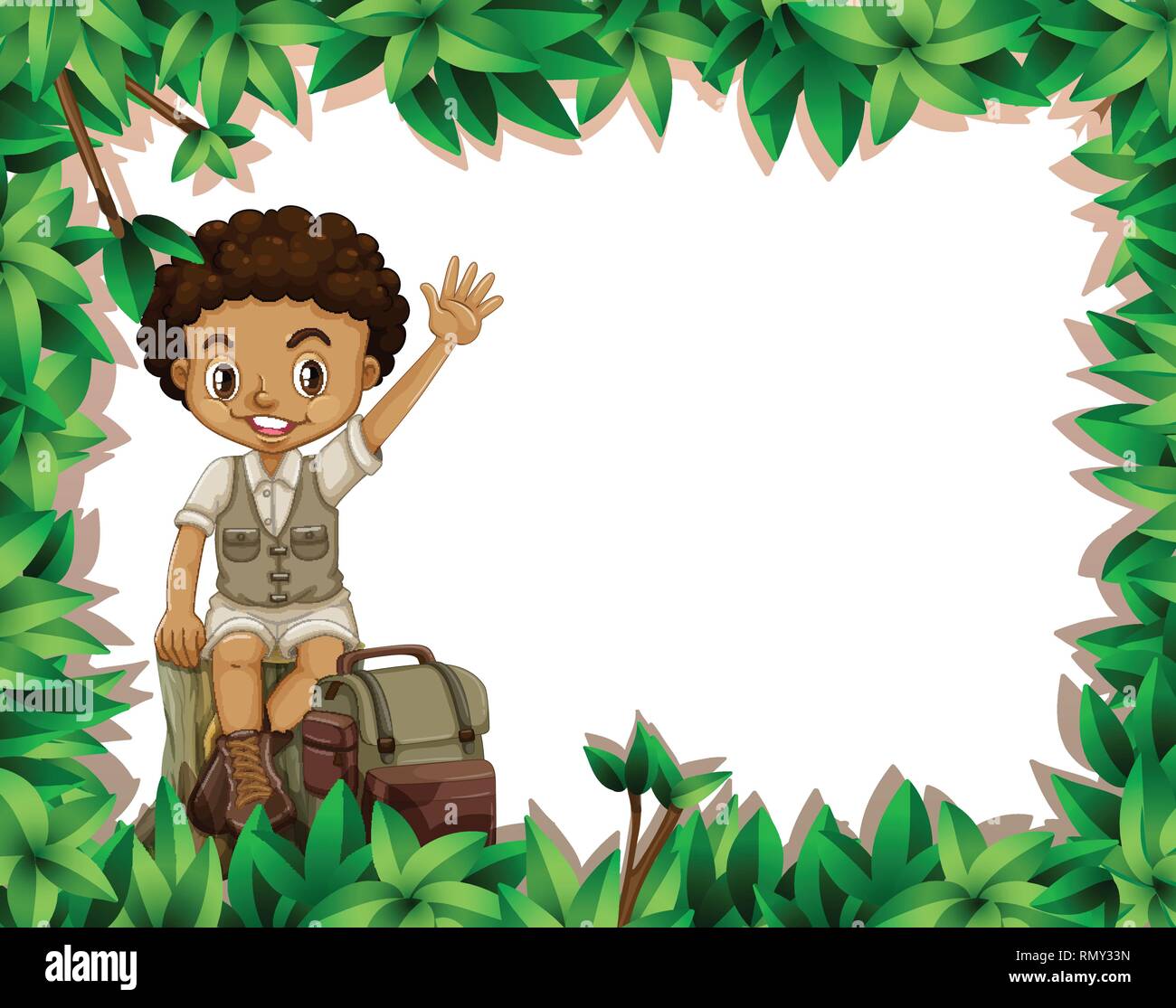 Camping boy on nature frame illustration Stock Vector Image & Art - Alamy