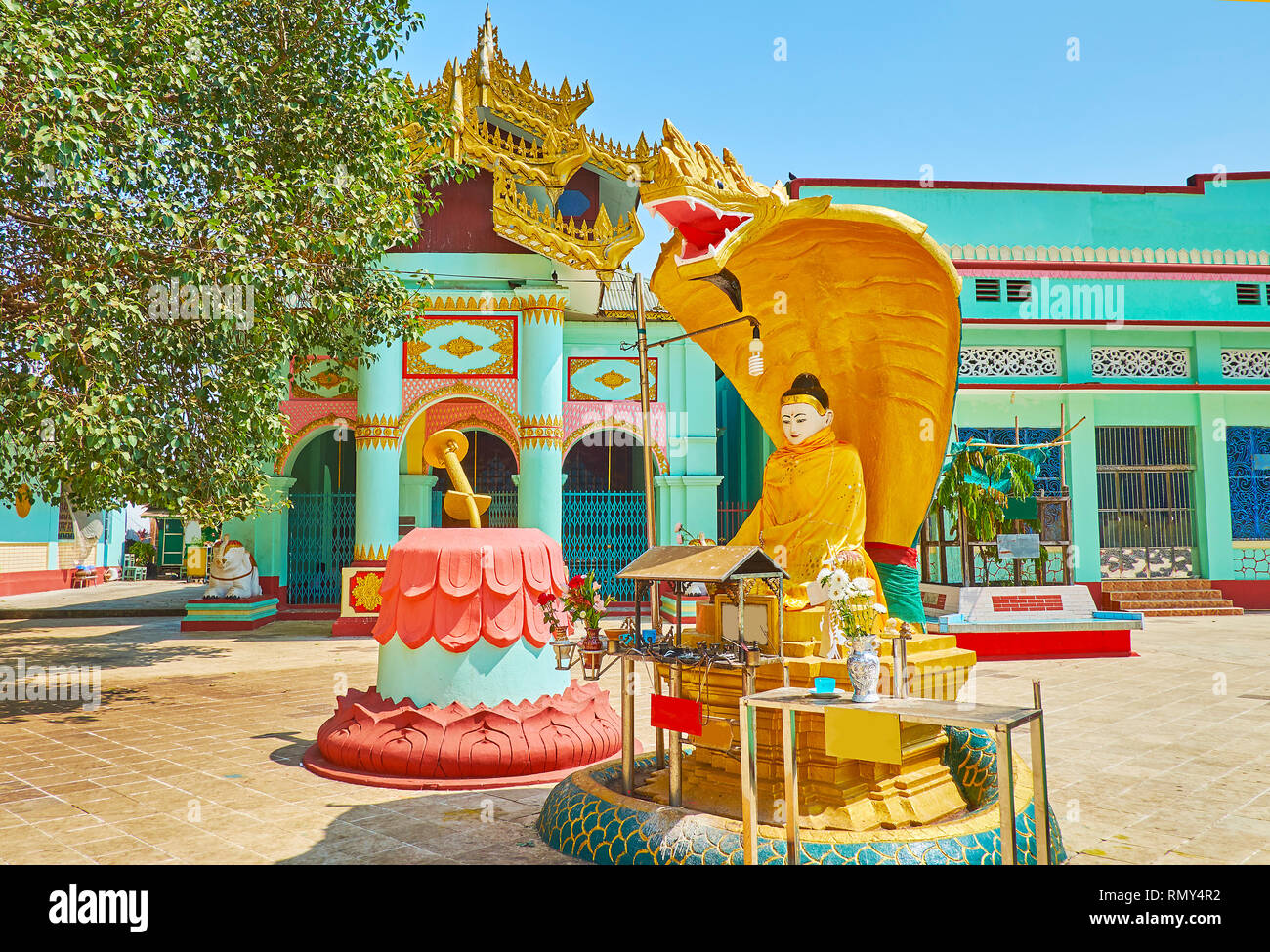 The scenic Naga-Raja Buddha image at the shrine in Shwemawdaw Paya, Bago, Myanmar. Stock Photo