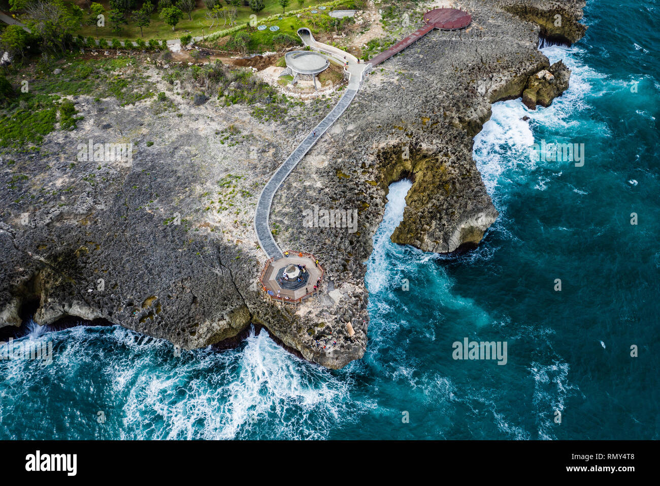Aerial view of the popular Waterblow tourist attraction at the tip of ...