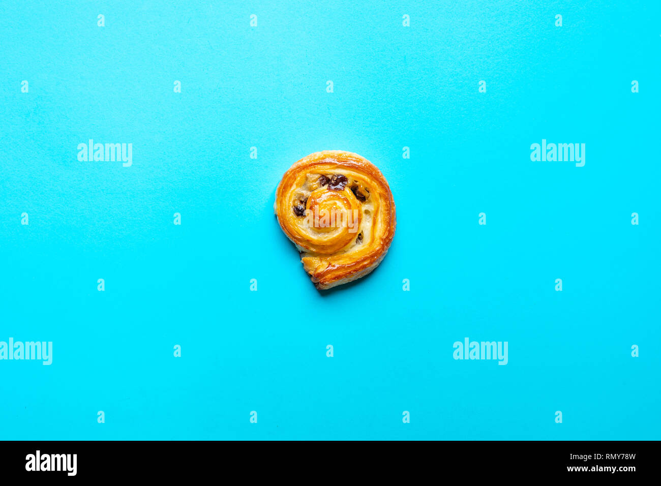 Top view of bread,bakery on blue color background.Food and healthy concepts images Stock Photo