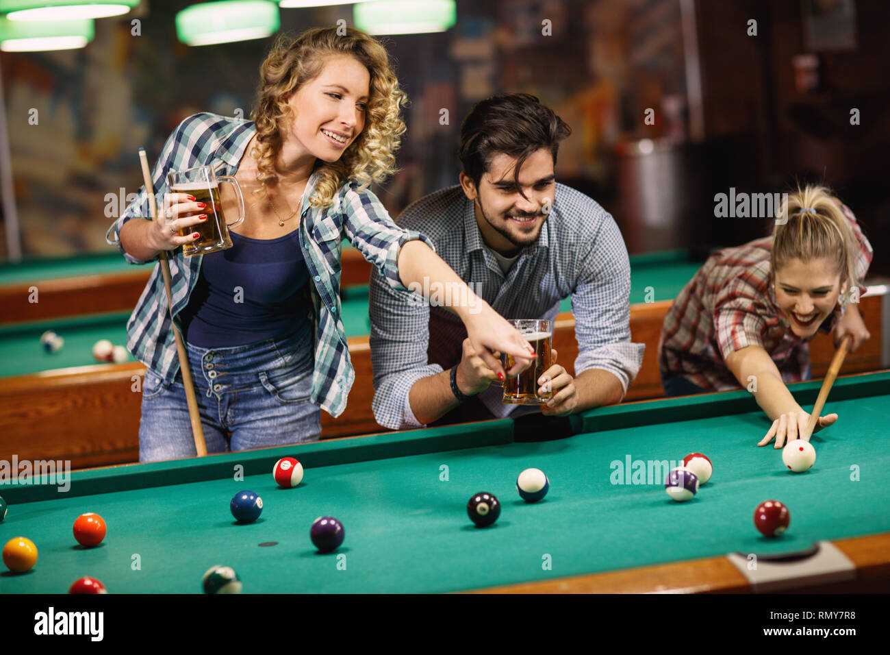 billiard game–great time with friends Stock Photo