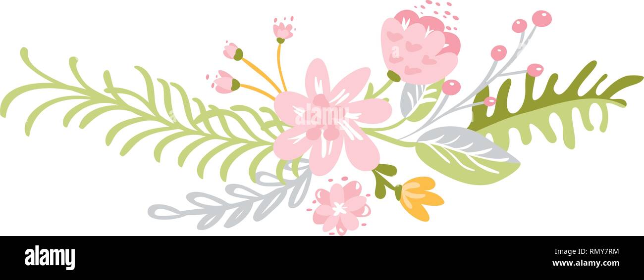 Flat abstract green flower herbs bouquet. Vector Meadow garden spring ...