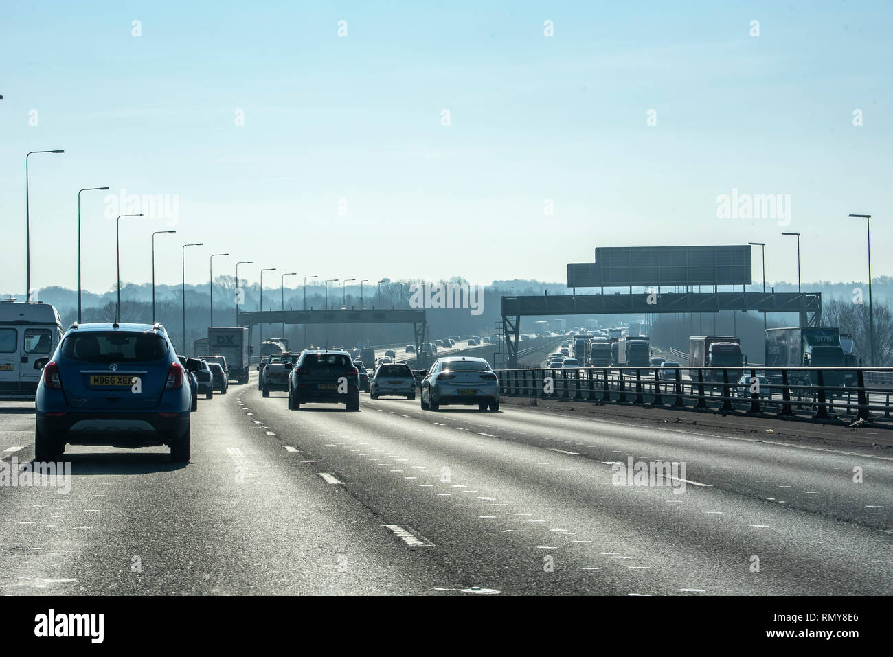 Traffic on the twin bridges of the M6 Thelwall viaduct. Stock Photo