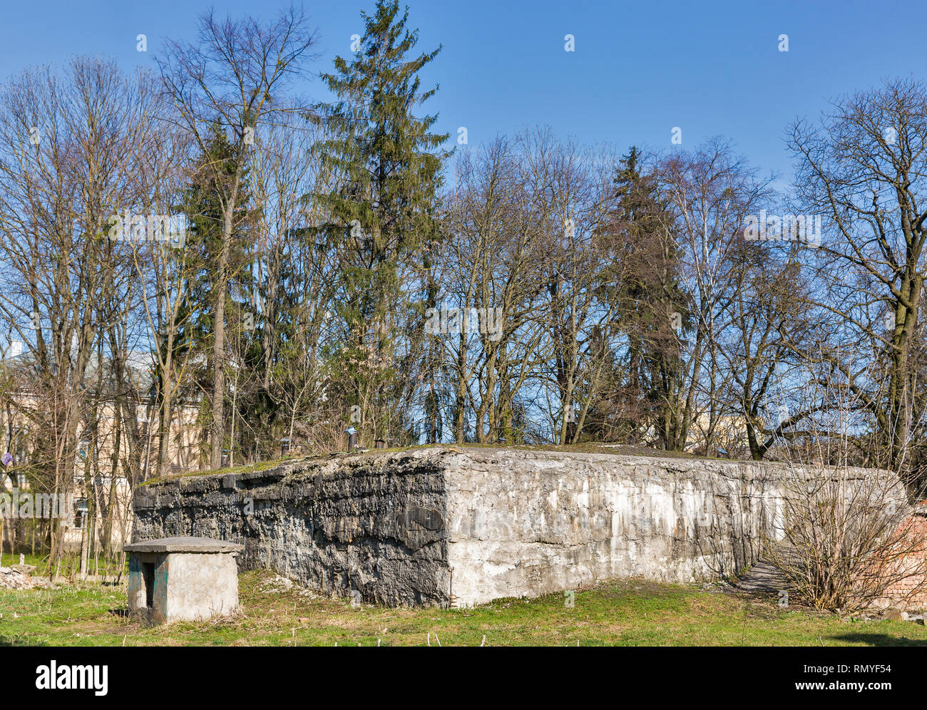 German Nazi bomb shelter built during Second World War in the Rovno, Ukraine. Stock Photo