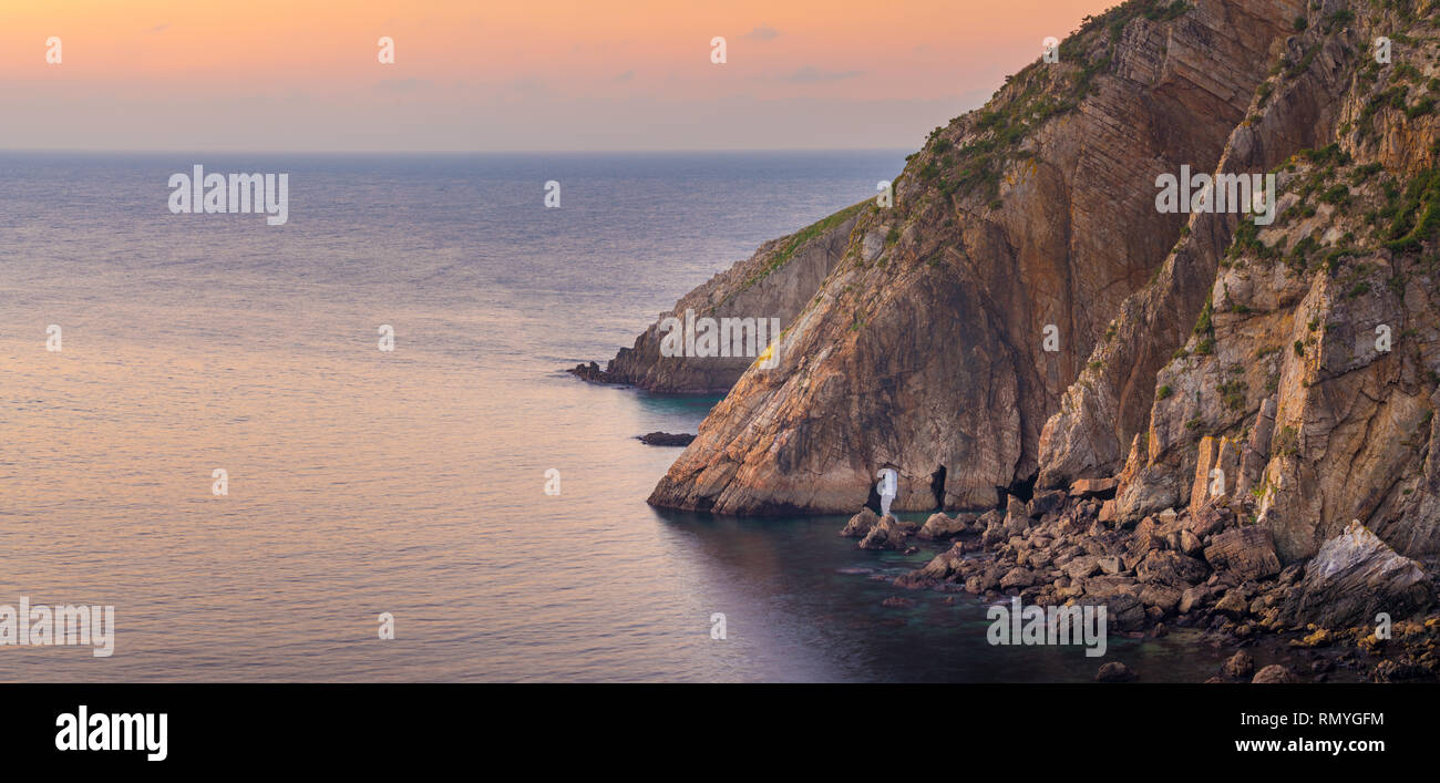 The Beach of the Silence (Playa del Silencio) is located in Asturias, Spain. It is the perfect place to sit and enjoy the beauty of nature. Stock Photo