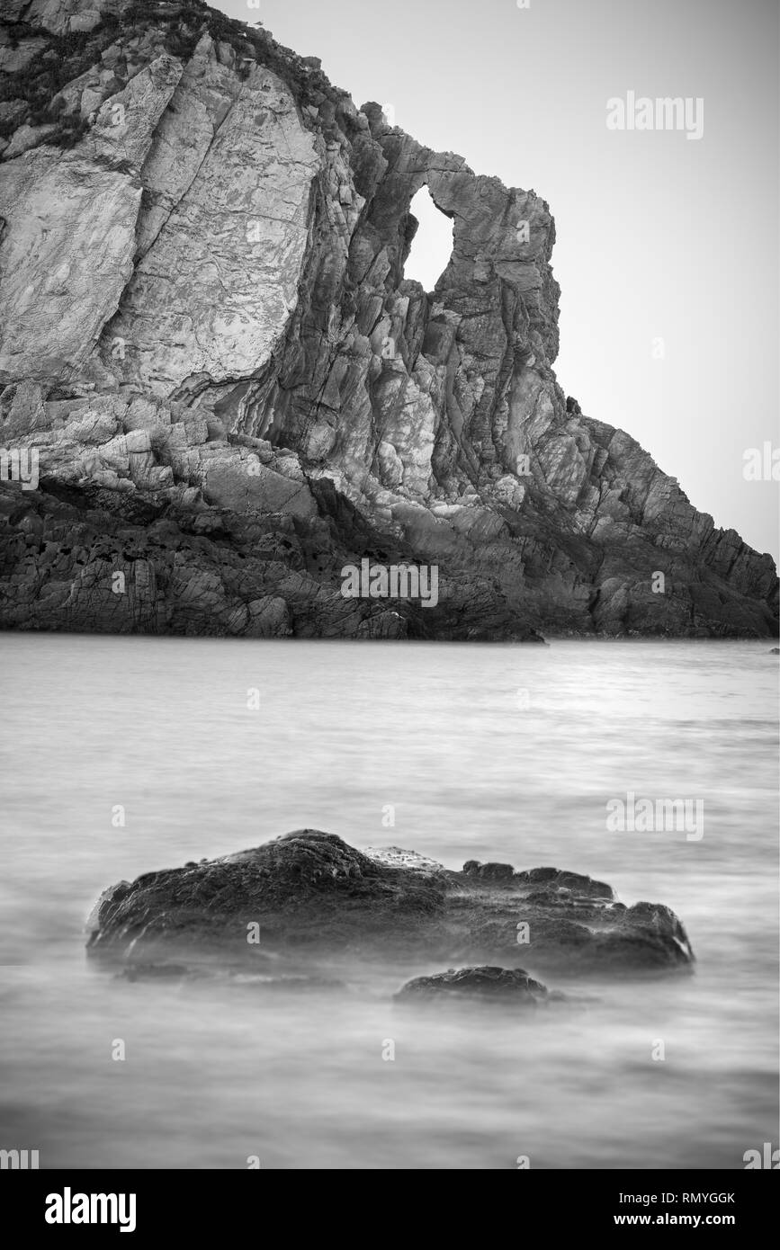 The Beach of the Silence (Playa del Silencio) is located in Asturias, Spain. It is the perfect place to sit and enjoy the beauty of nature. Stock Photo