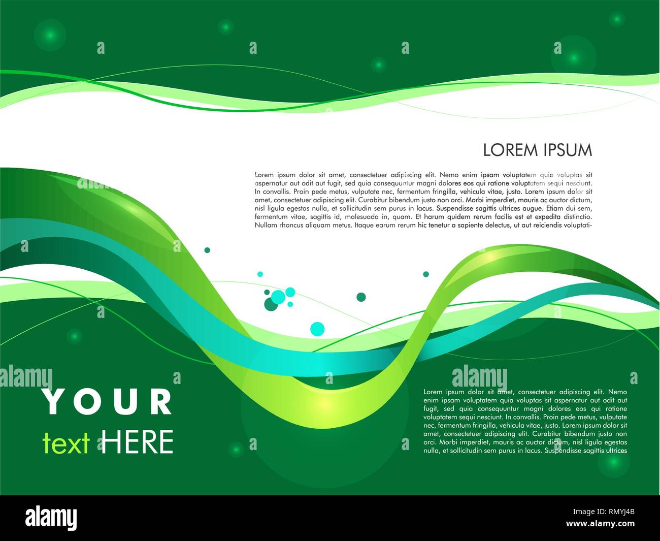 Vector wave abstract colorful background with sample text in green color Stock Vector Image