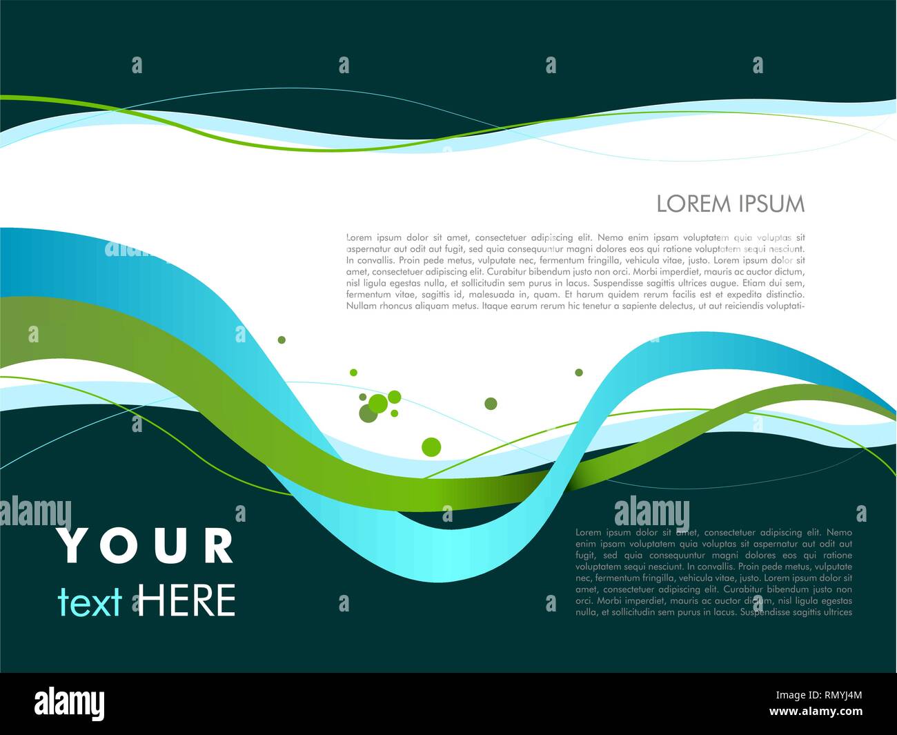 Vector wave abstract colorful background with sample text in blue color ...