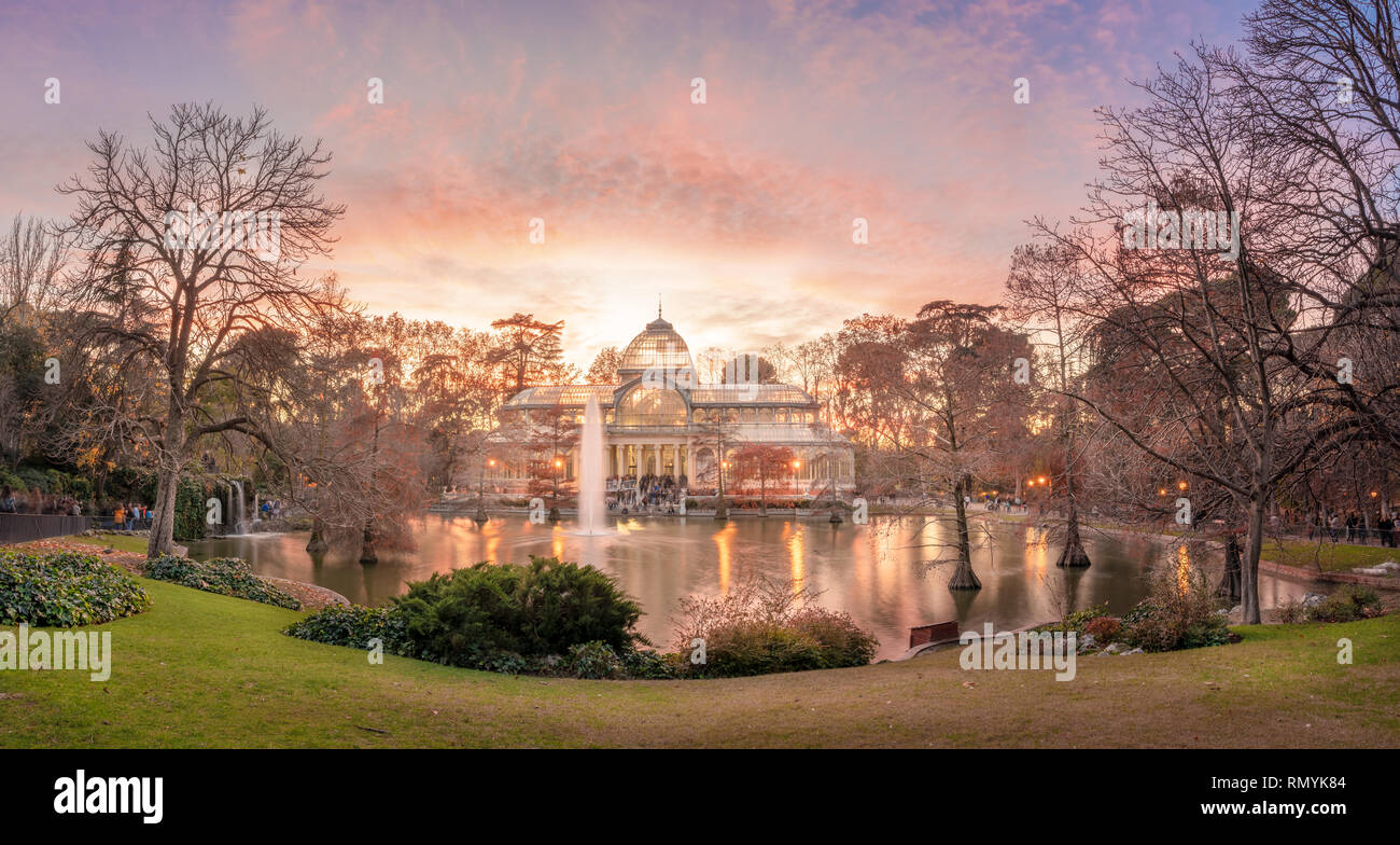 The Crystal Palace (Palacio de Cristal) is located in the Retiro park in Madrid, Spain. It is a metal structure used for expositions of contemporaneou Stock Photo