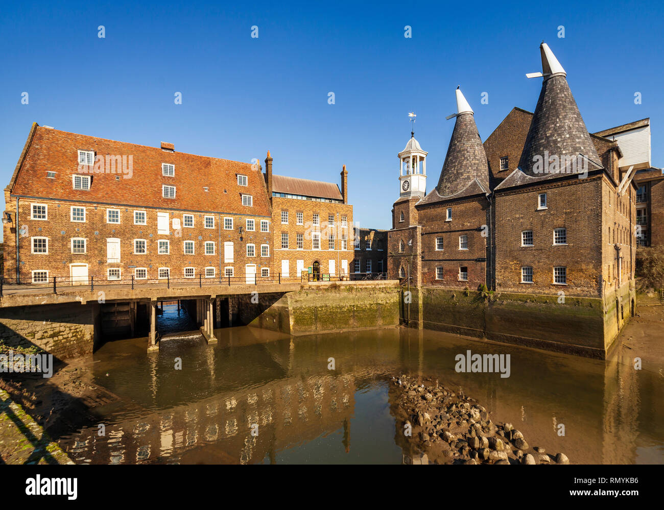 Three Mills Island, Clock Mill, River Lee, Bromley-by-Bow, Newham, East London. Stock Photo